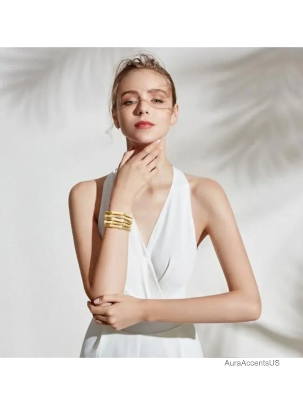 Gold Plated Acrylic Bead Stretch Bangle Bracelets for Women Stackable Summer